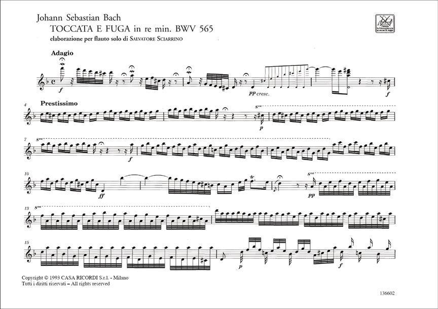 Toccata E Fuga In Re Min. Bwv 565 - příčná flétna